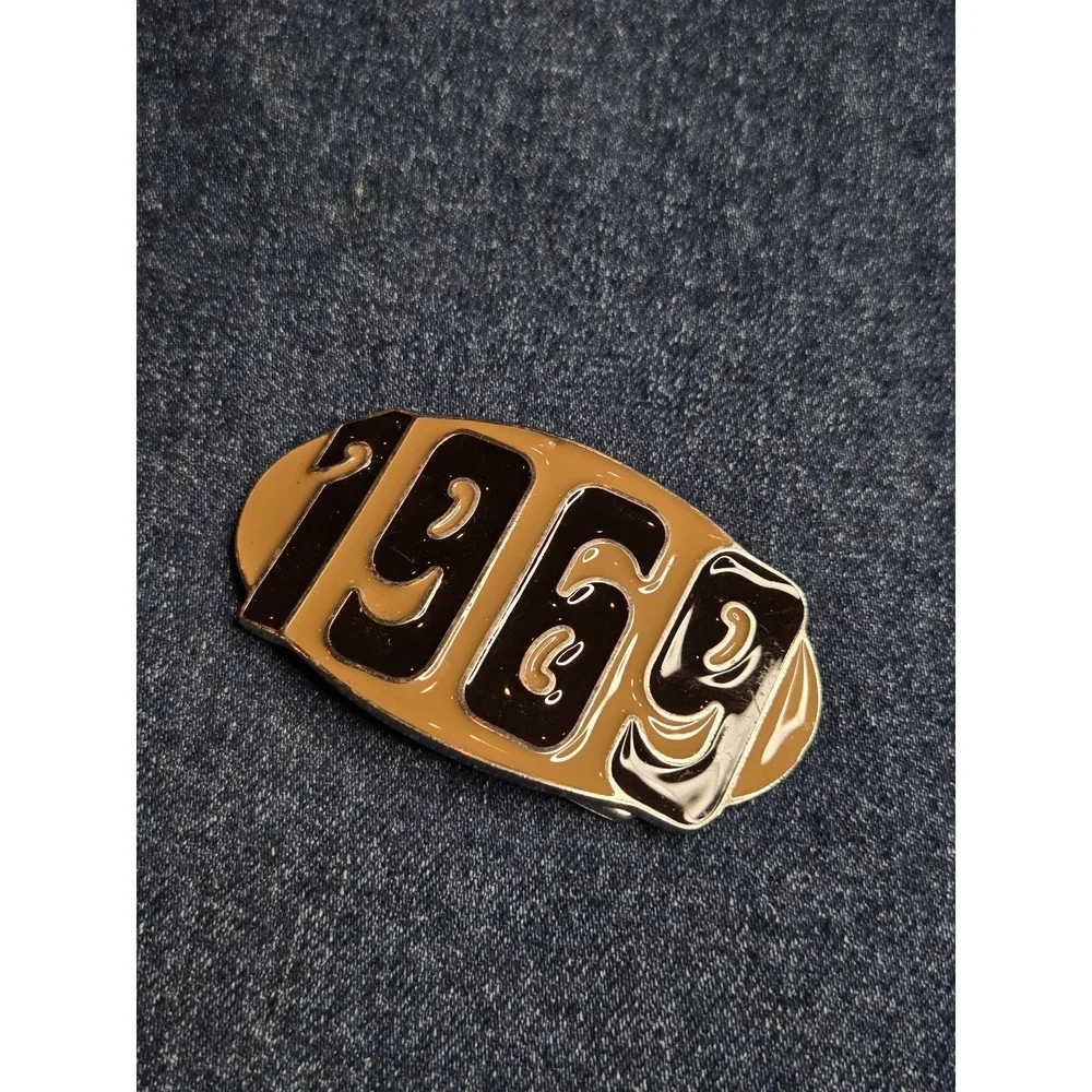 Groovy 1969 Gold & Black Enamel Belt Buckle - Rare Birthday